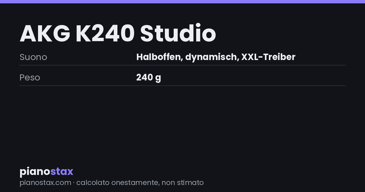 AKG K240 Studio – dati tecnici in sintesi