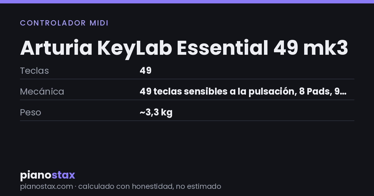 Arturia KeyLab Essential 49 mk3 – datos técnicos de un vistazo
