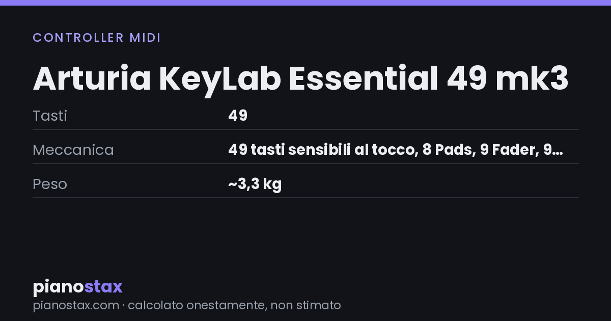 Arturia KeyLab Essential 49 mk3 – dati tecnici in sintesi