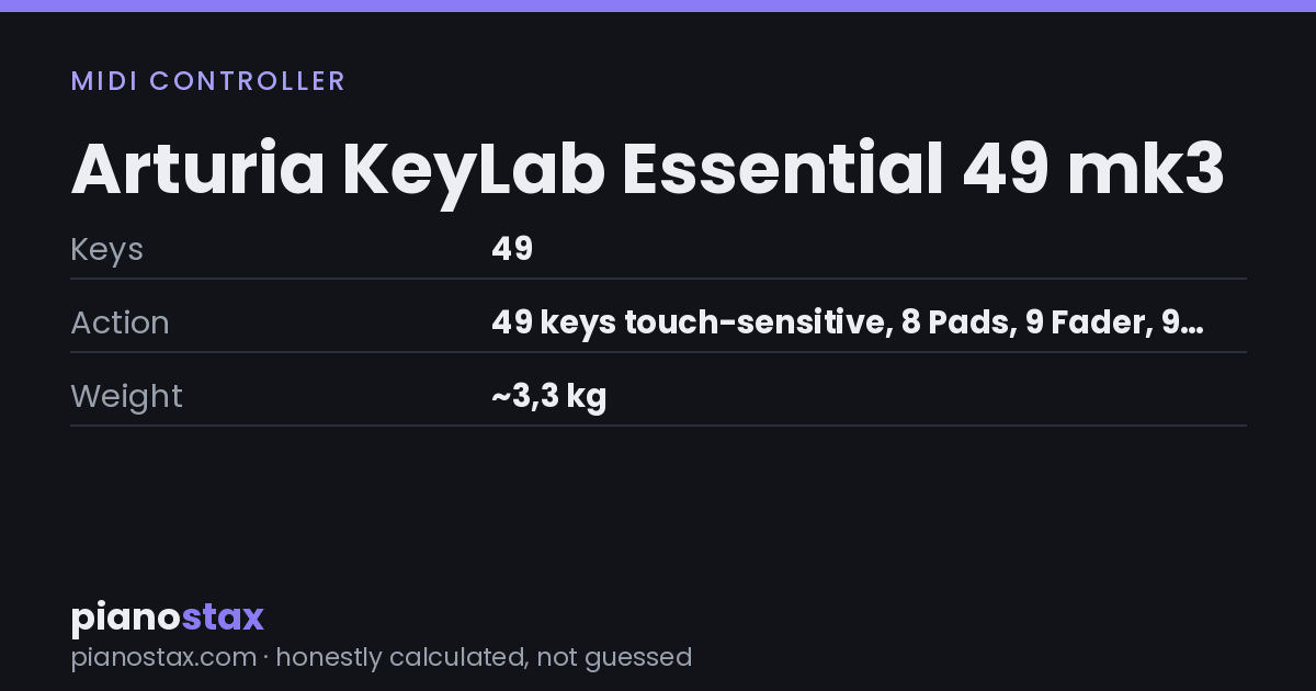 Arturia KeyLab Essential 49 mk3 – key specs at a glance