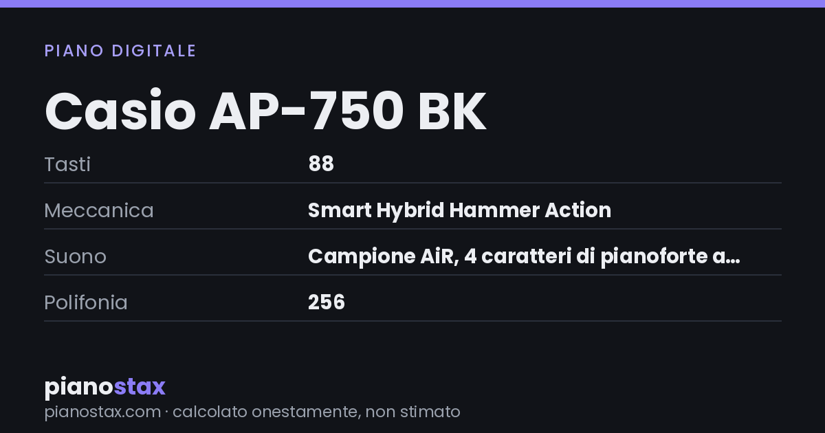 Casio AP-750 BK – dati tecnici in sintesi