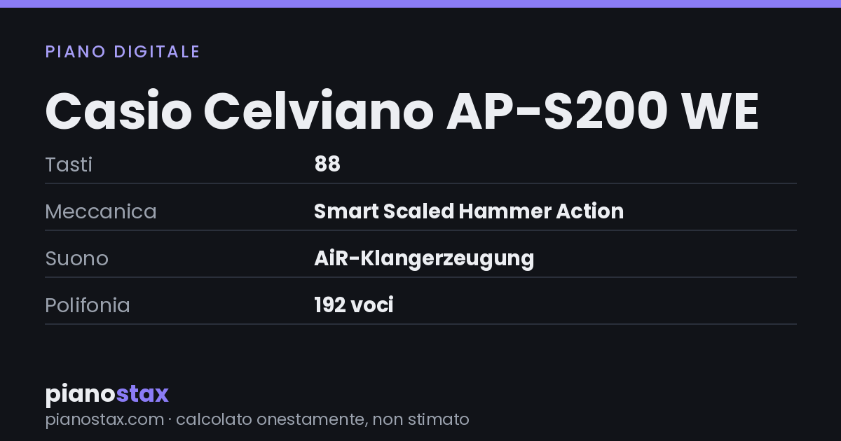 Casio Celviano AP-S200 WE – dati tecnici in sintesi