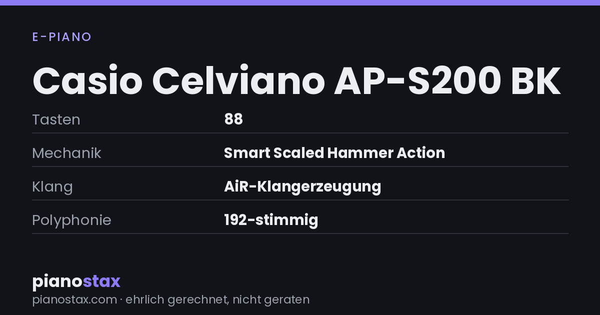 Casio Celviano AP-S200 BK – technische Daten im Überblick