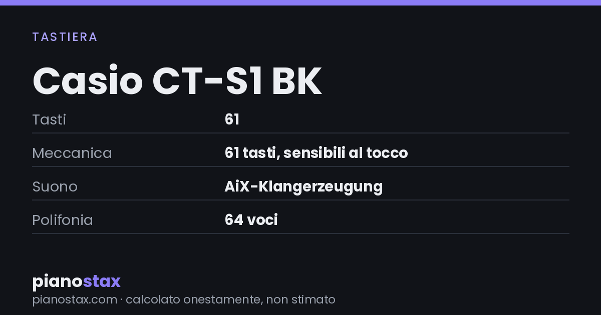 Casio CT-S1 BK – dati tecnici in sintesi