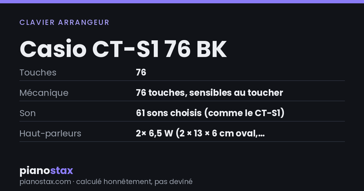 Casio CT-S1 76 BK – caractéristiques en un coup d’œil