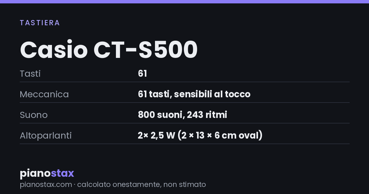 Casio CT-S500 – dati tecnici in sintesi