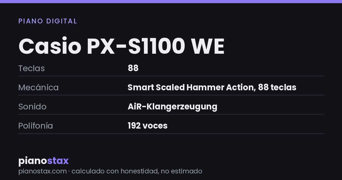 Casio PX-S1100 WE – datos técnicos de un vistazo