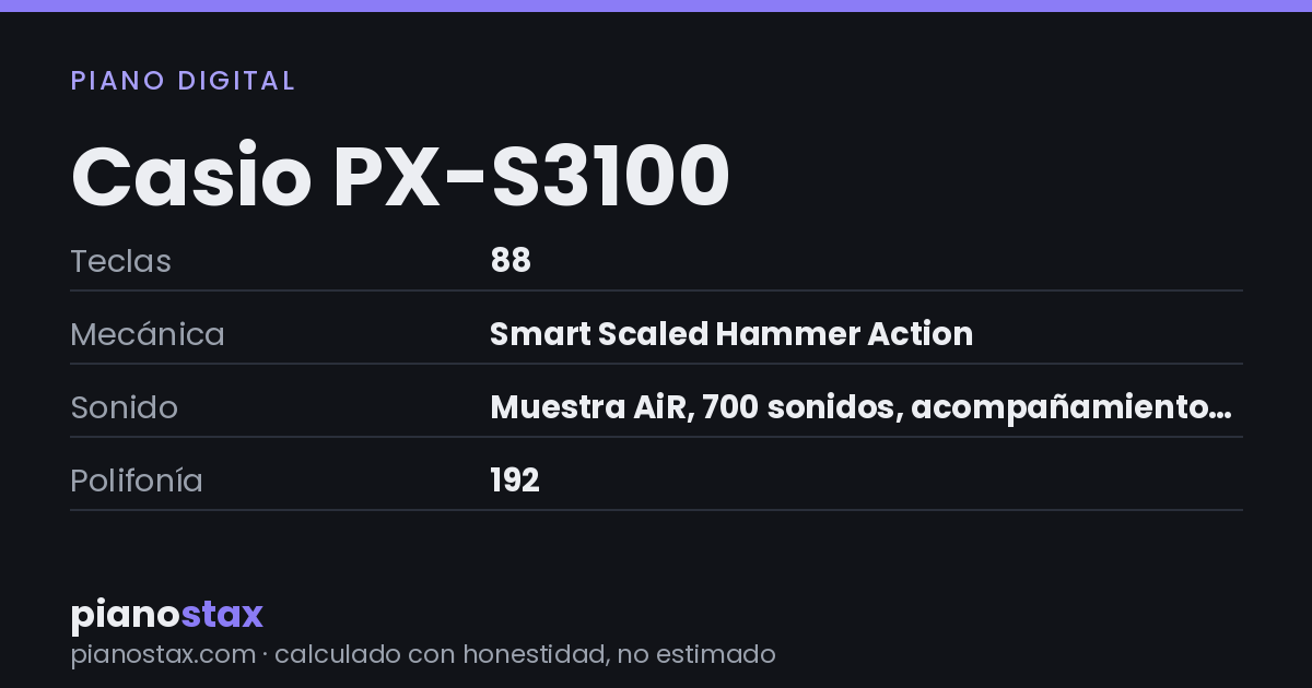Casio PX-S3100 – datos técnicos de un vistazo