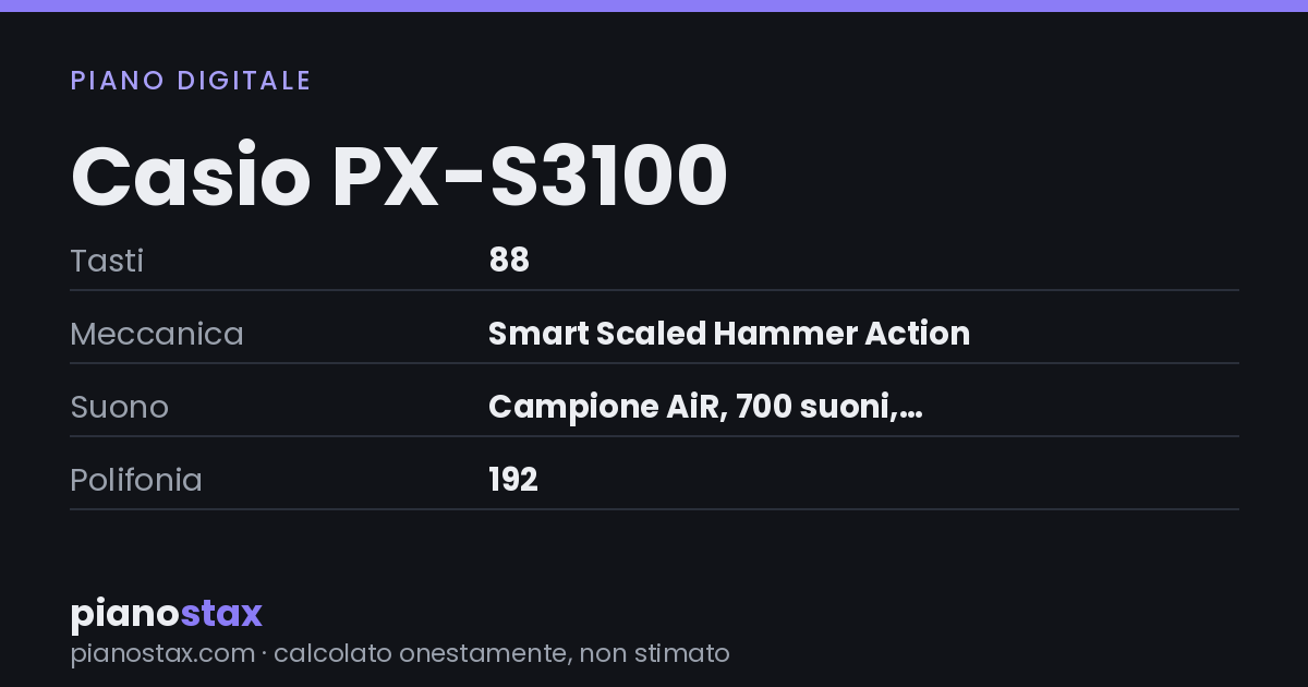 Casio PX-S3100 – dati tecnici in sintesi