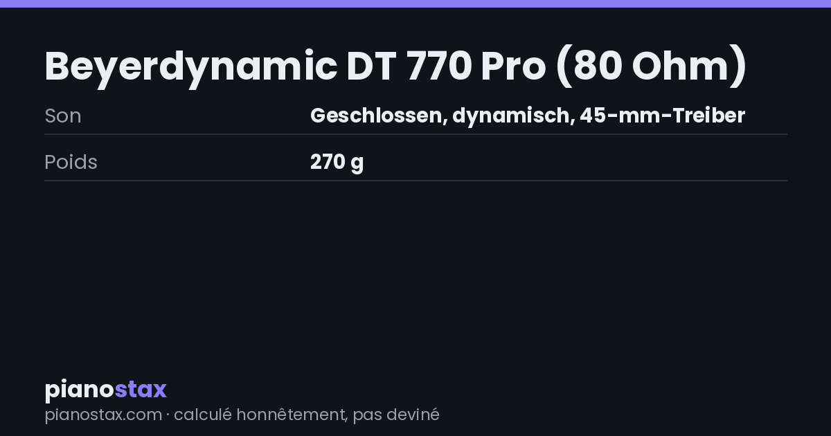 Beyerdynamic DT 770 Pro (80 Ohm) – caractéristiques en un coup d’œil