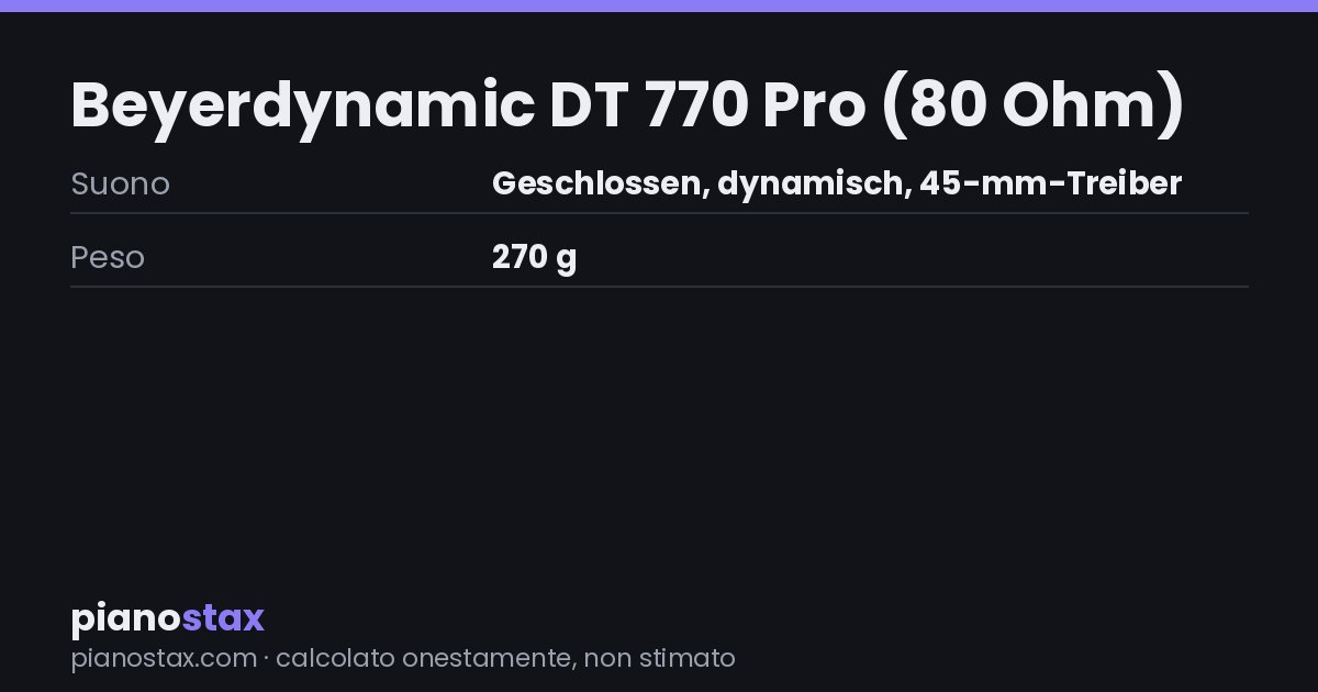 Beyerdynamic DT 770 Pro (80 Ohm) – dati tecnici in sintesi