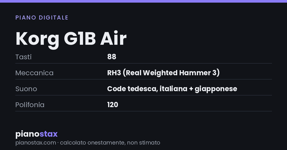 Korg G1B Air – dati tecnici in sintesi