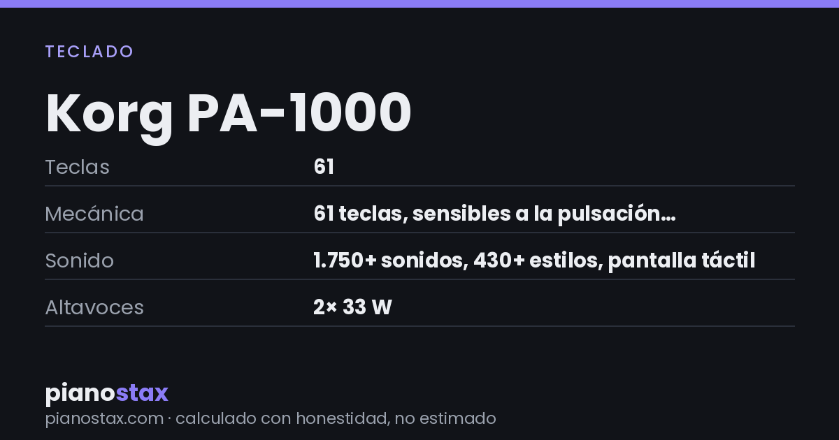Korg PA-1000 – datos técnicos de un vistazo