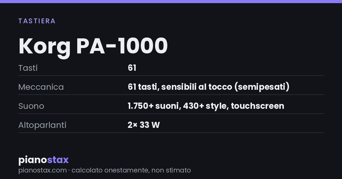 Korg PA-1000 – dati tecnici in sintesi