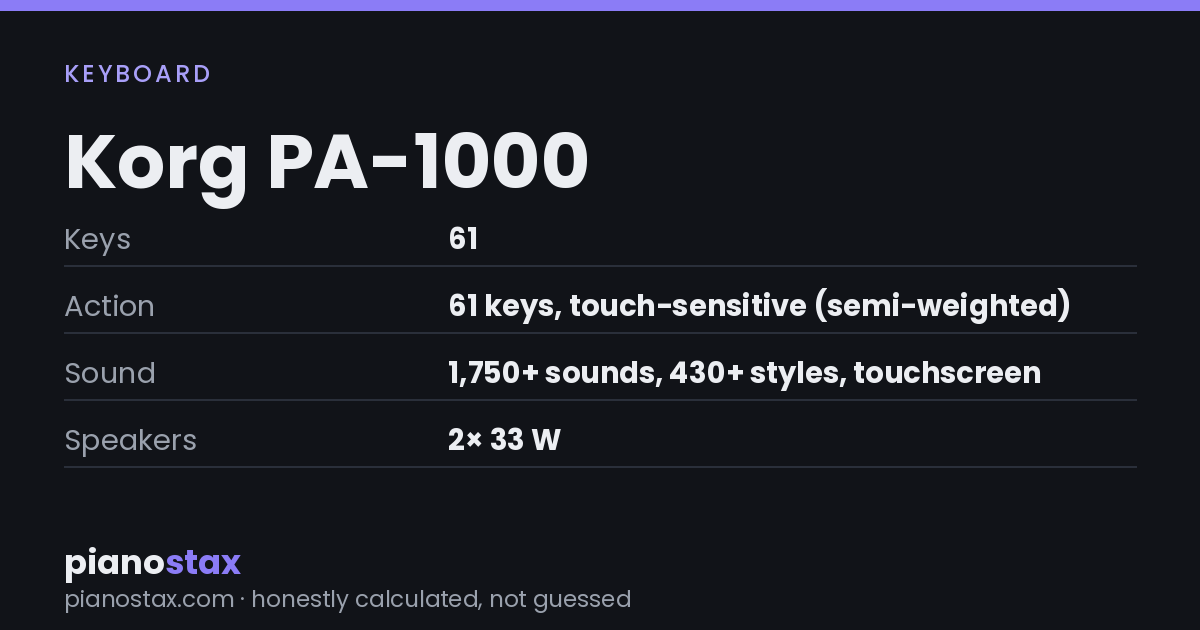 Korg PA-1000 – key specs at a glance