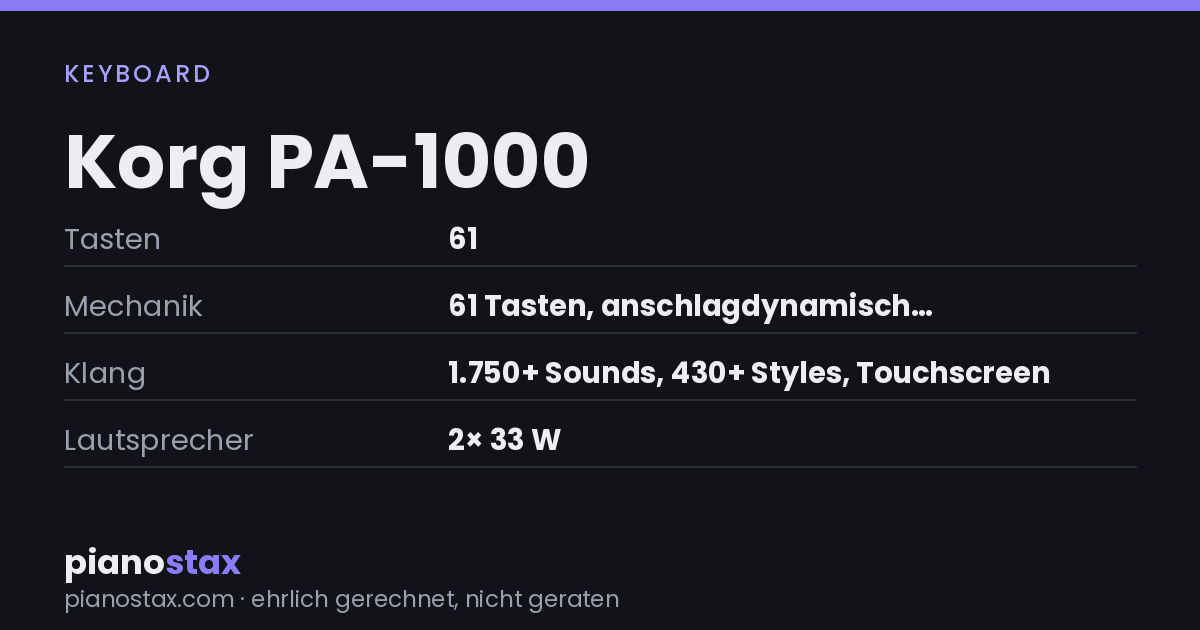 Korg PA-1000 – technische Daten im Überblick