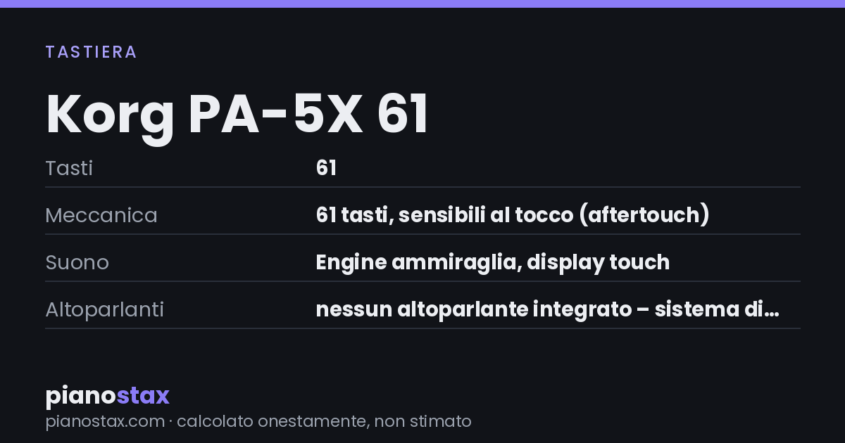 Korg PA-5X 61 – dati tecnici in sintesi