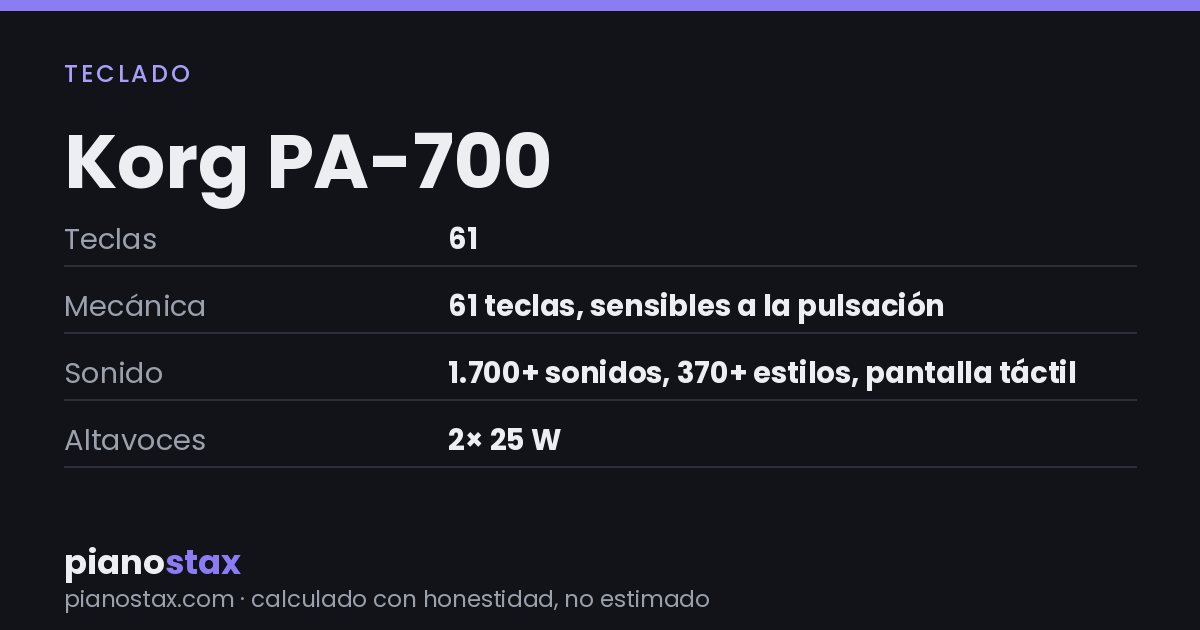 Korg PA-700 – datos técnicos de un vistazo