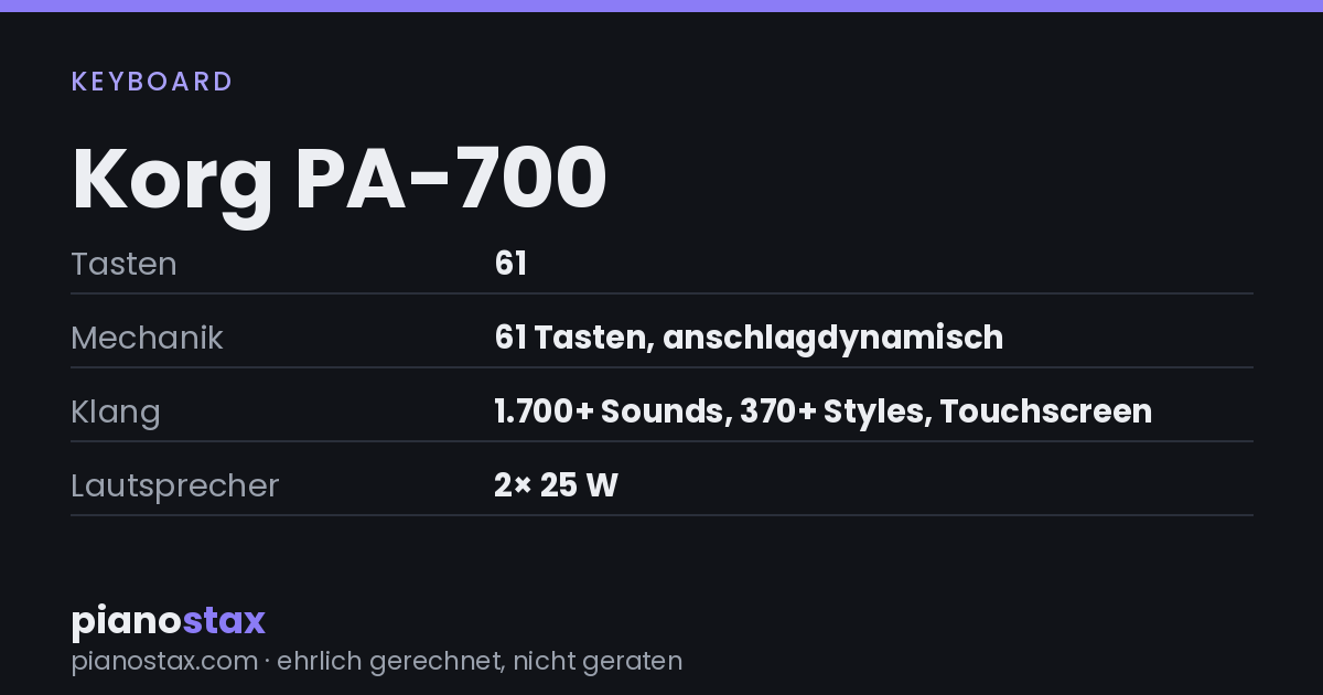 Korg PA-700 – technische Daten im Überblick