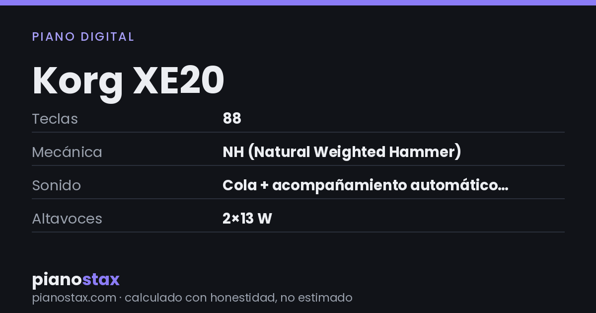 Korg XE20 – datos técnicos de un vistazo