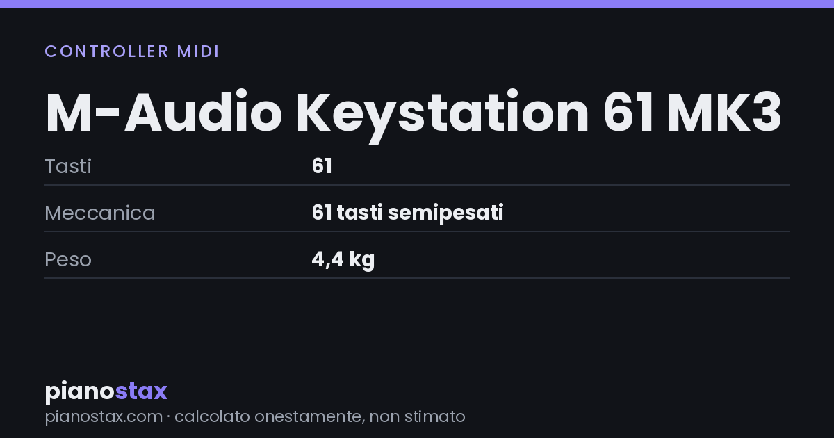 M-Audio Keystation 61 MK3 – dati tecnici in sintesi