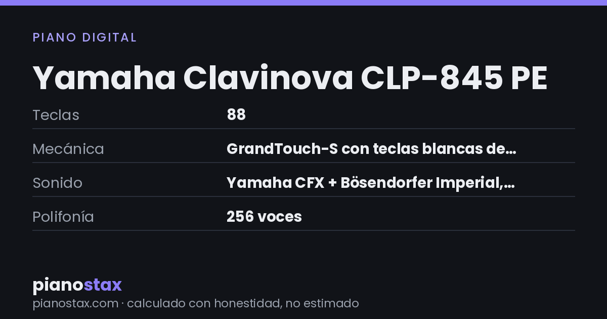 Yamaha Clavinova CLP-845 PE – datos técnicos de un vistazo
