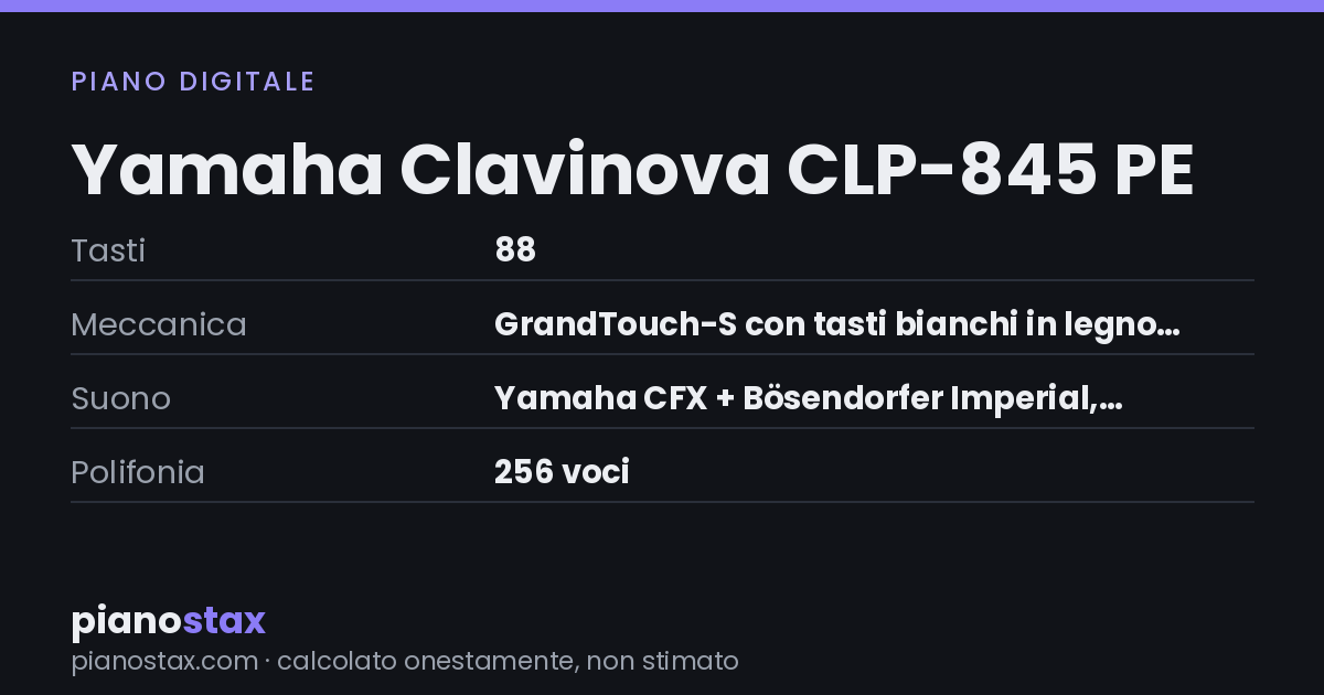 Yamaha Clavinova CLP-845 PE – dati tecnici in sintesi
