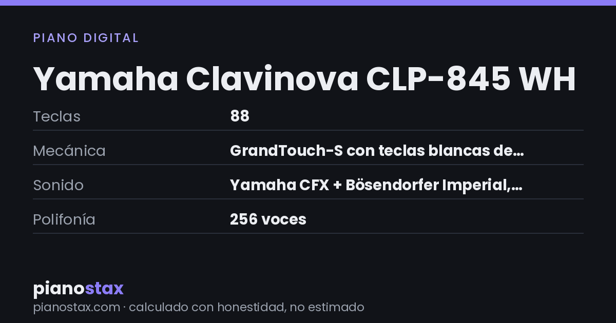 Yamaha Clavinova CLP-845 WH – datos técnicos de un vistazo