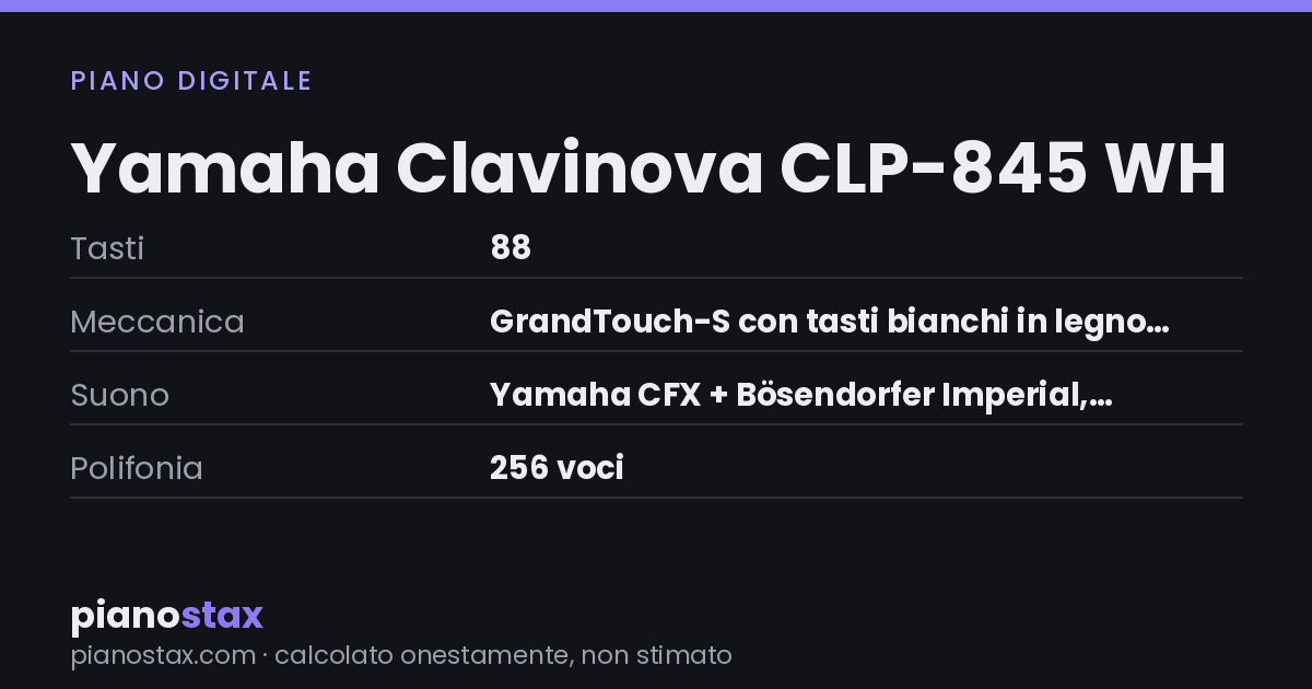 Yamaha Clavinova CLP-845 WH – dati tecnici in sintesi