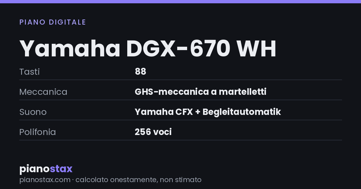 Yamaha DGX-670 WH – dati tecnici in sintesi