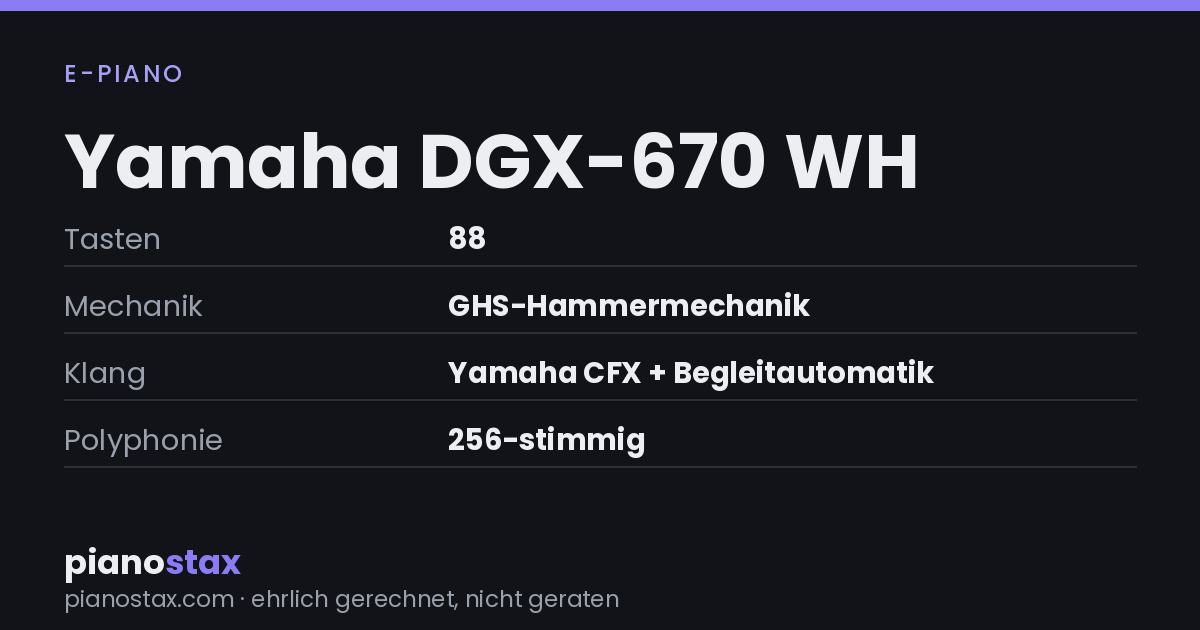 Yamaha DGX-670 WH – technische Daten im Überblick