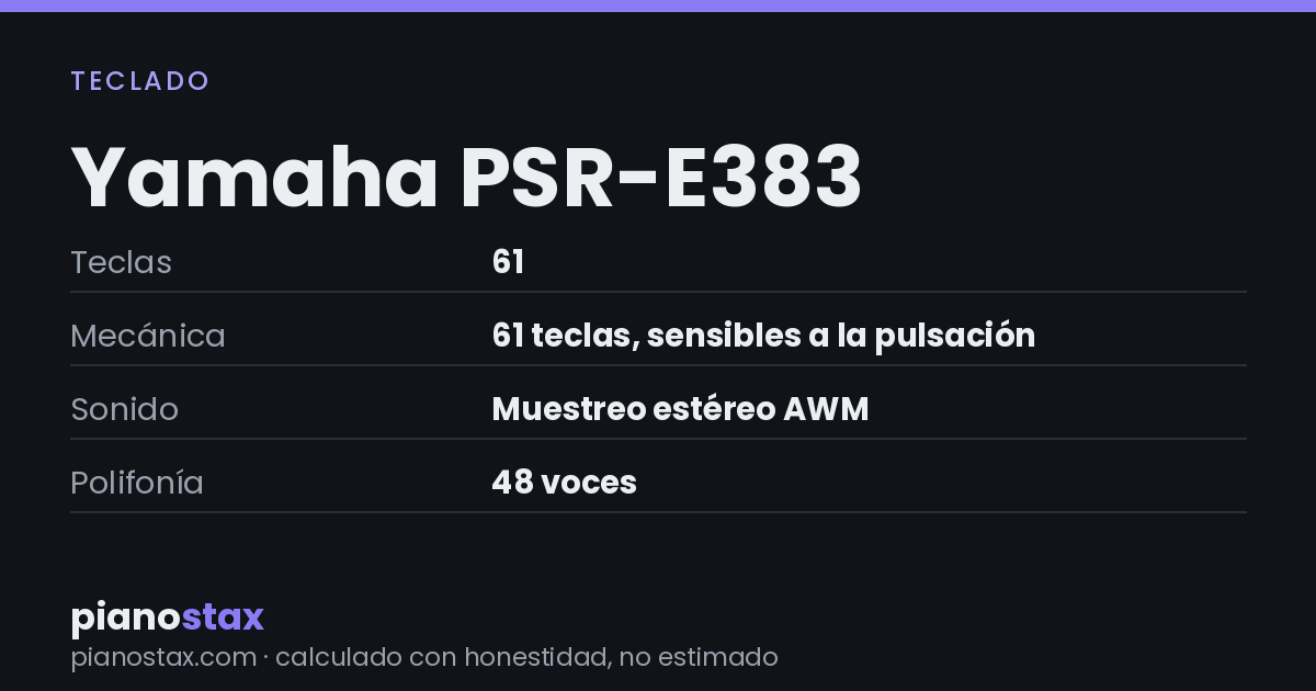 Yamaha PSR-E383 – datos técnicos de un vistazo
