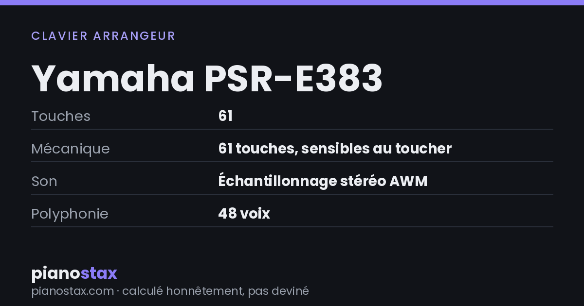 Yamaha PSR-E383 – caractéristiques en un coup d’œil