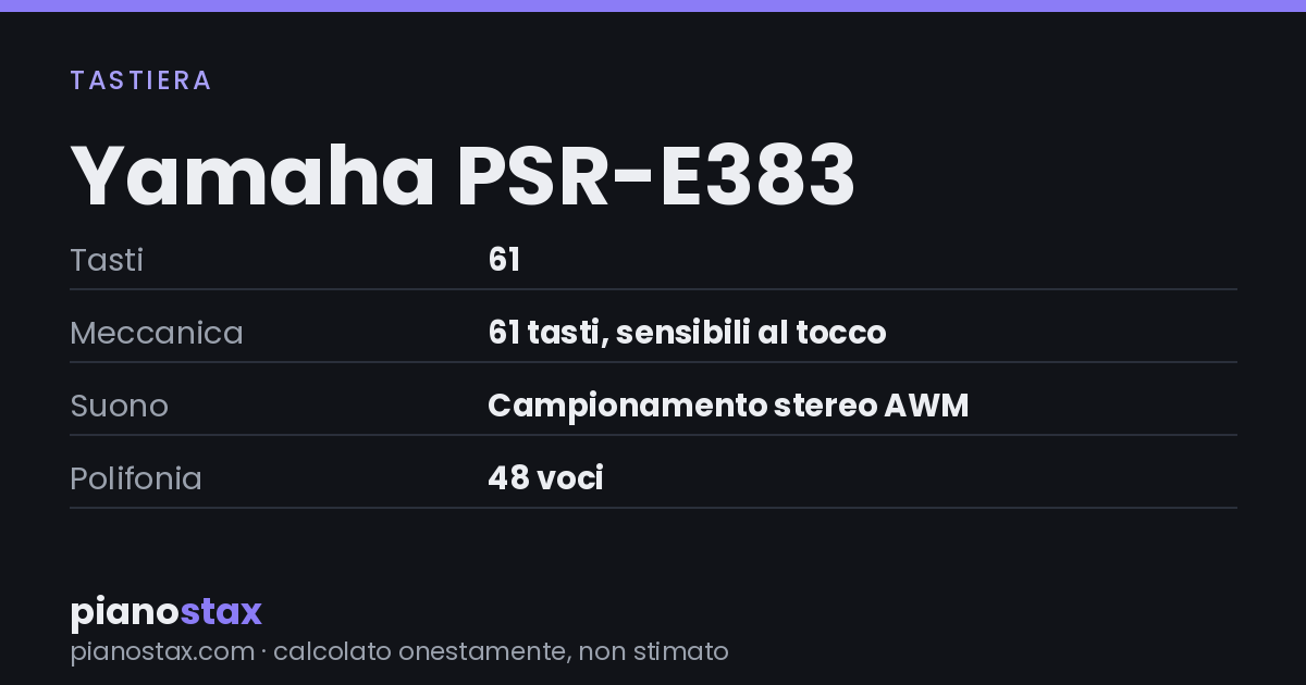 Yamaha PSR-E383 – dati tecnici in sintesi