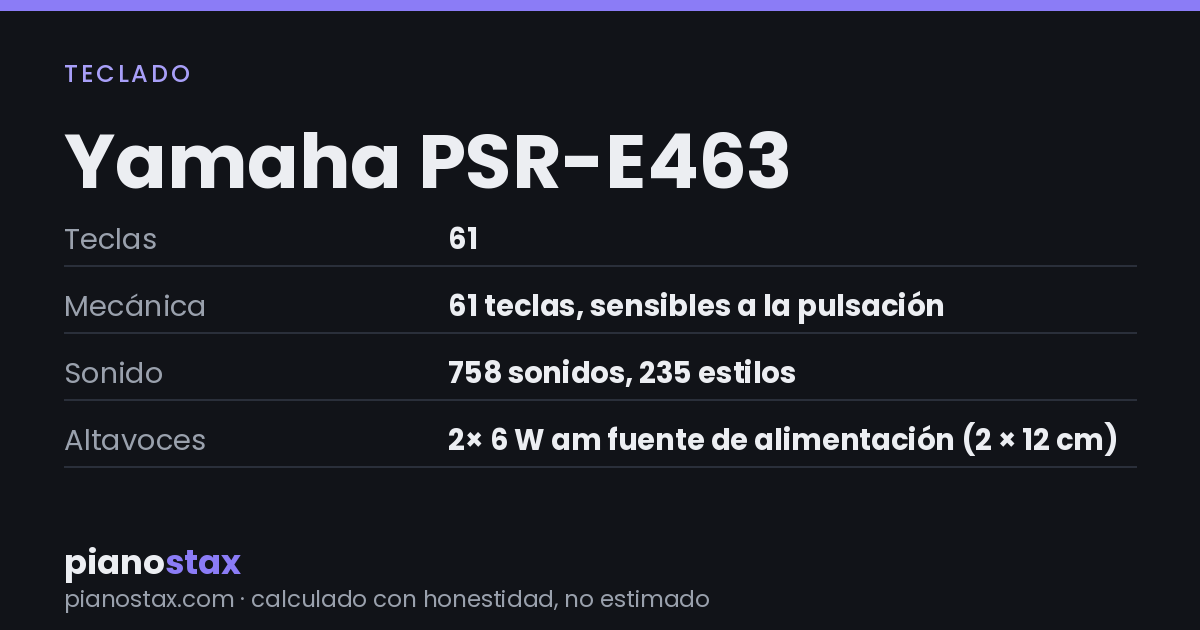 Yamaha PSR-E463 – datos técnicos de un vistazo
