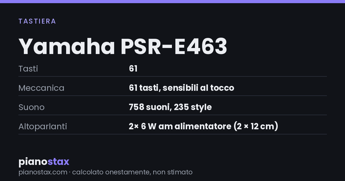 Yamaha PSR-E463 – dati tecnici in sintesi