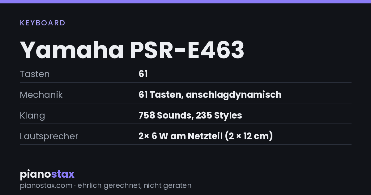 Yamaha PSR-E463 – technische Daten im Überblick