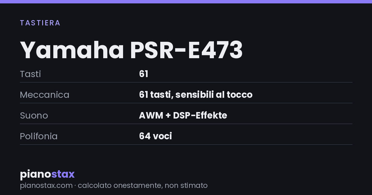 Yamaha PSR-E473 – dati tecnici in sintesi