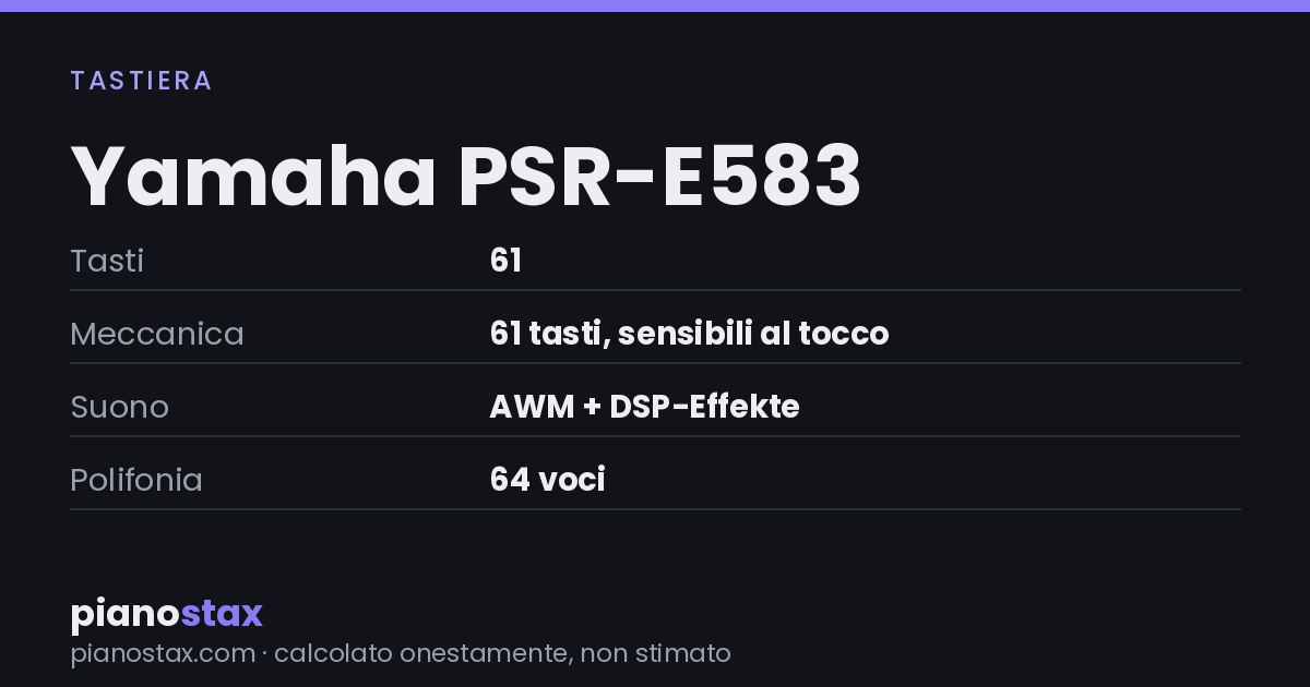 Yamaha PSR-E583 – dati tecnici in sintesi