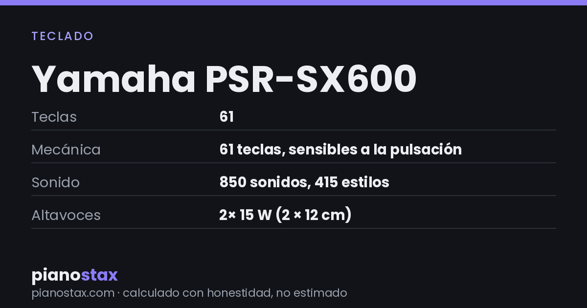 Yamaha PSR-SX600 – datos técnicos de un vistazo