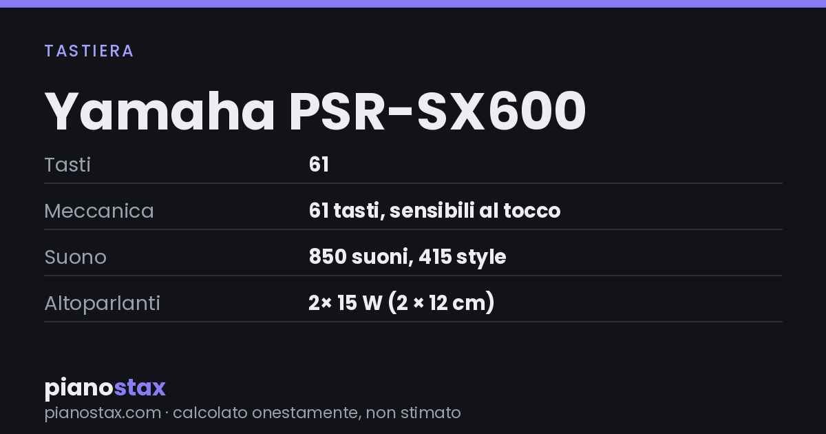 Yamaha PSR-SX600 – dati tecnici in sintesi