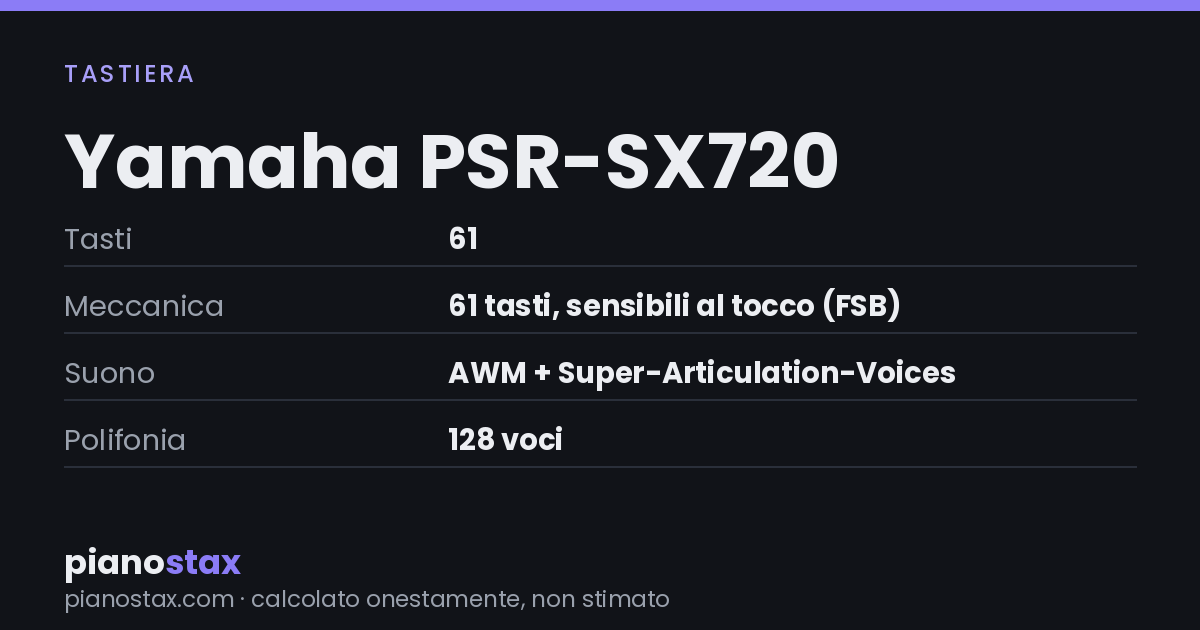 Yamaha PSR-SX720 – dati tecnici in sintesi