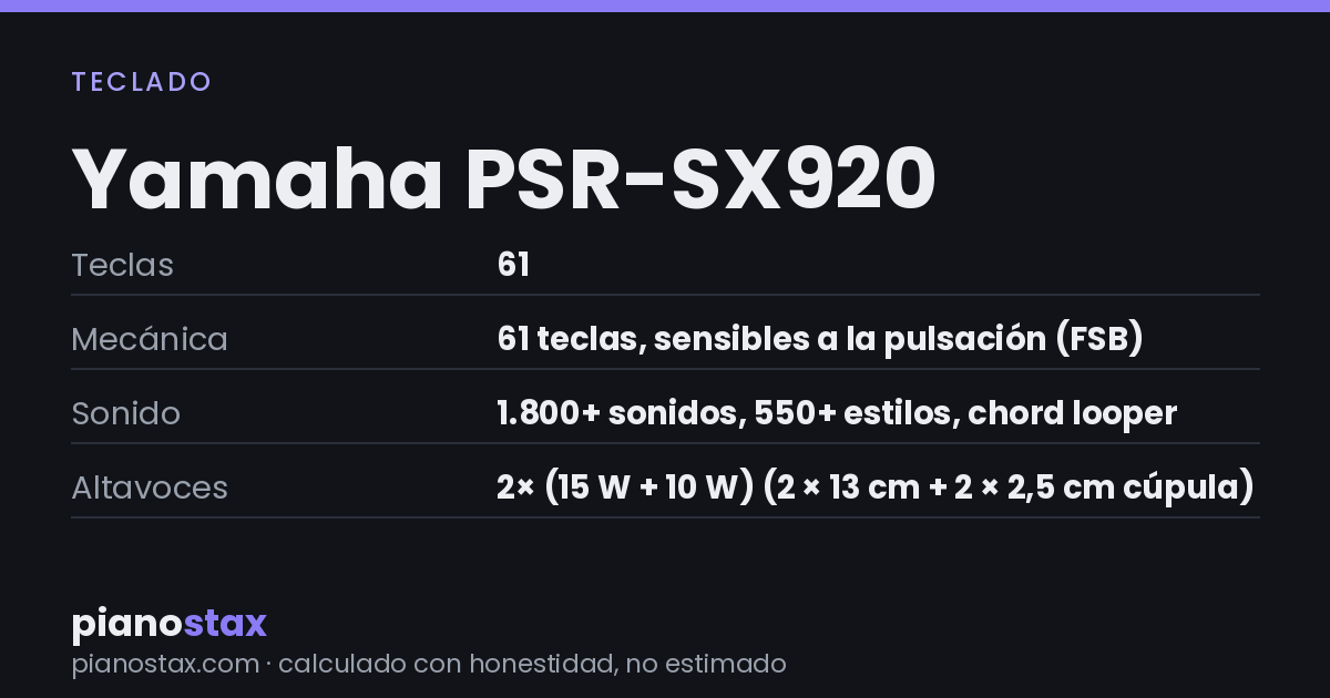 Yamaha PSR-SX920 – datos técnicos de un vistazo