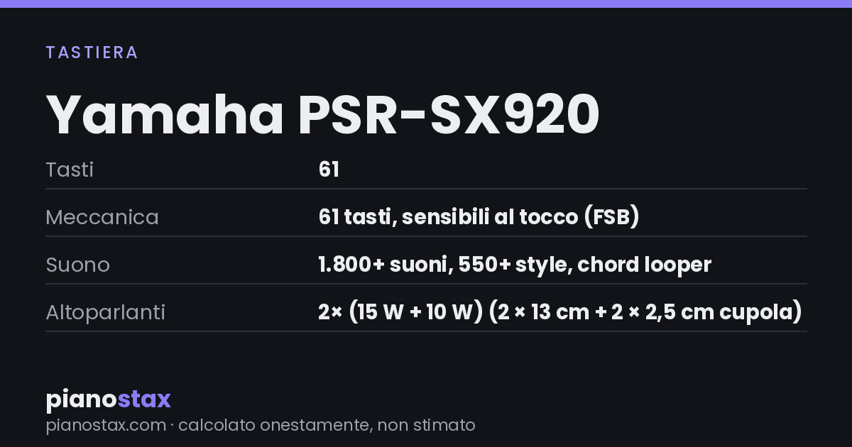 Yamaha PSR-SX920 – dati tecnici in sintesi
