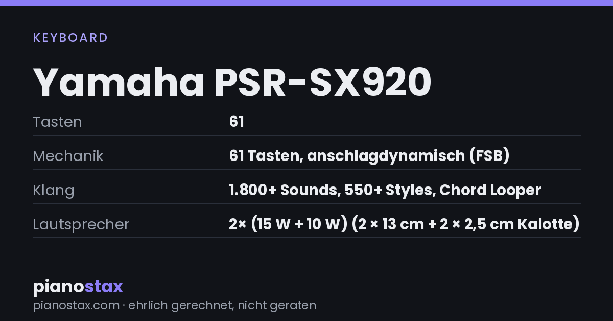 Yamaha PSR-SX920 – technische Daten im Überblick