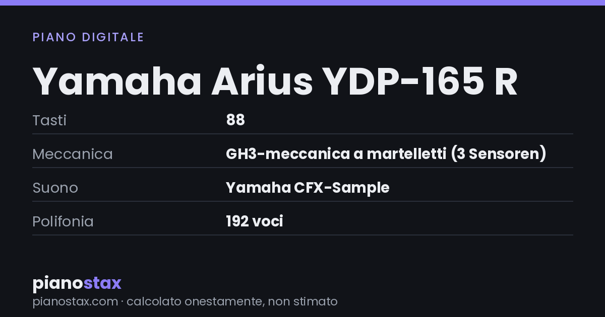 Yamaha Arius YDP-165 R – dati tecnici in sintesi