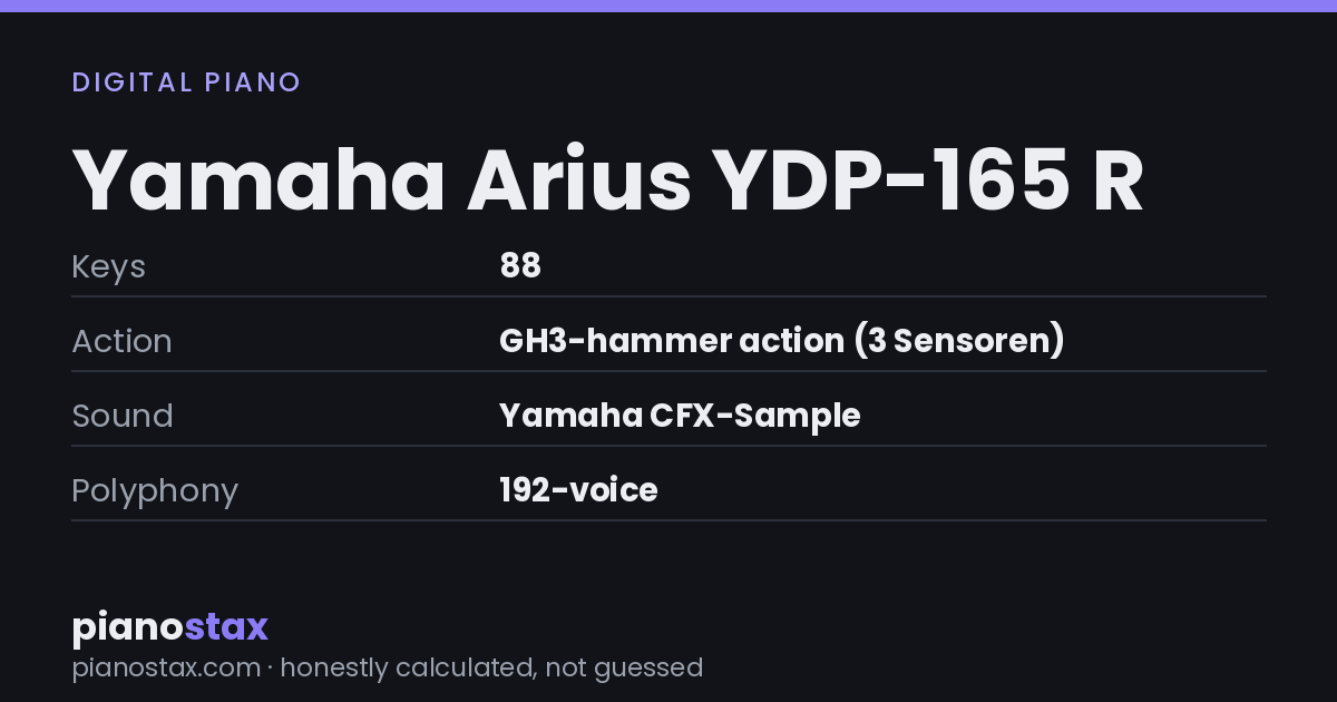 Yamaha Arius YDP-165 R – key specs at a glance