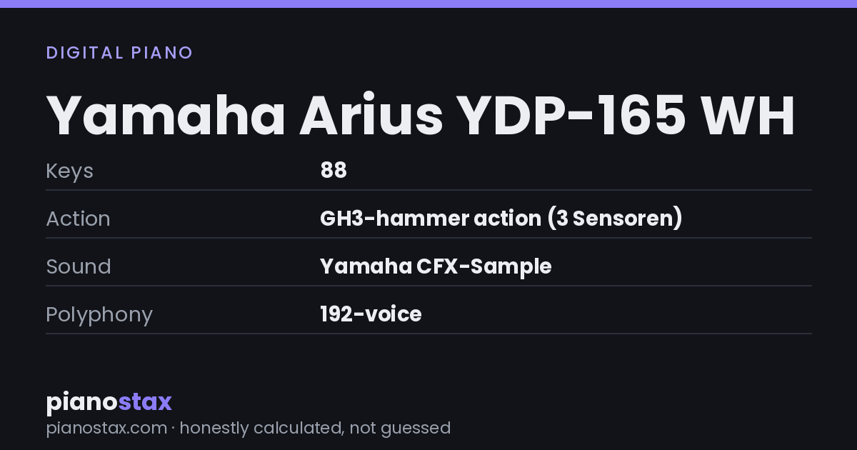 Yamaha Arius YDP-165 WH – key specs at a glance